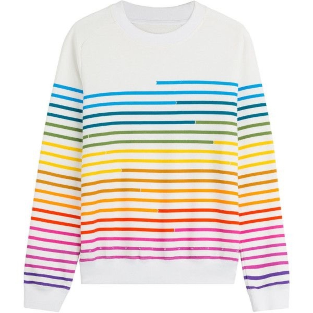 Mary Katrantzou Rare Rainbow Striped 100% Cotton Crewneck Sweatshirt Size Small
